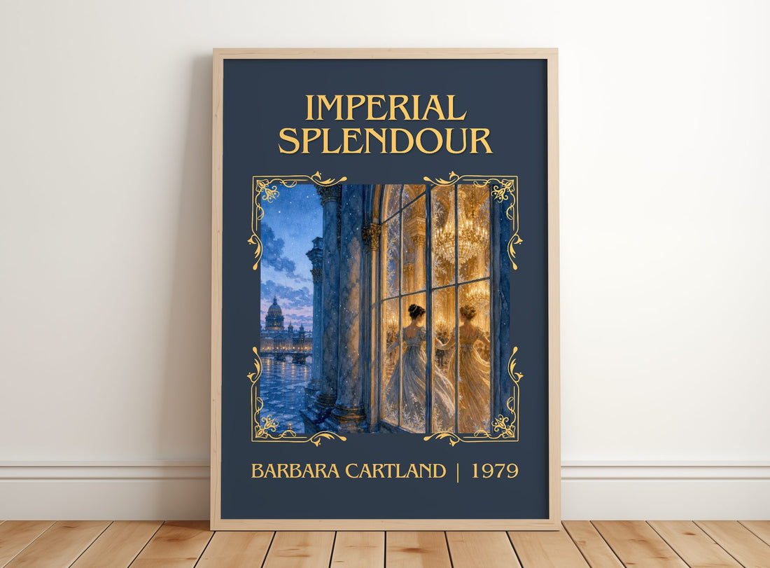 Imperial Splendour Classic Book Art Print by Barbara Cartland – framed print leaning on a wooden floor