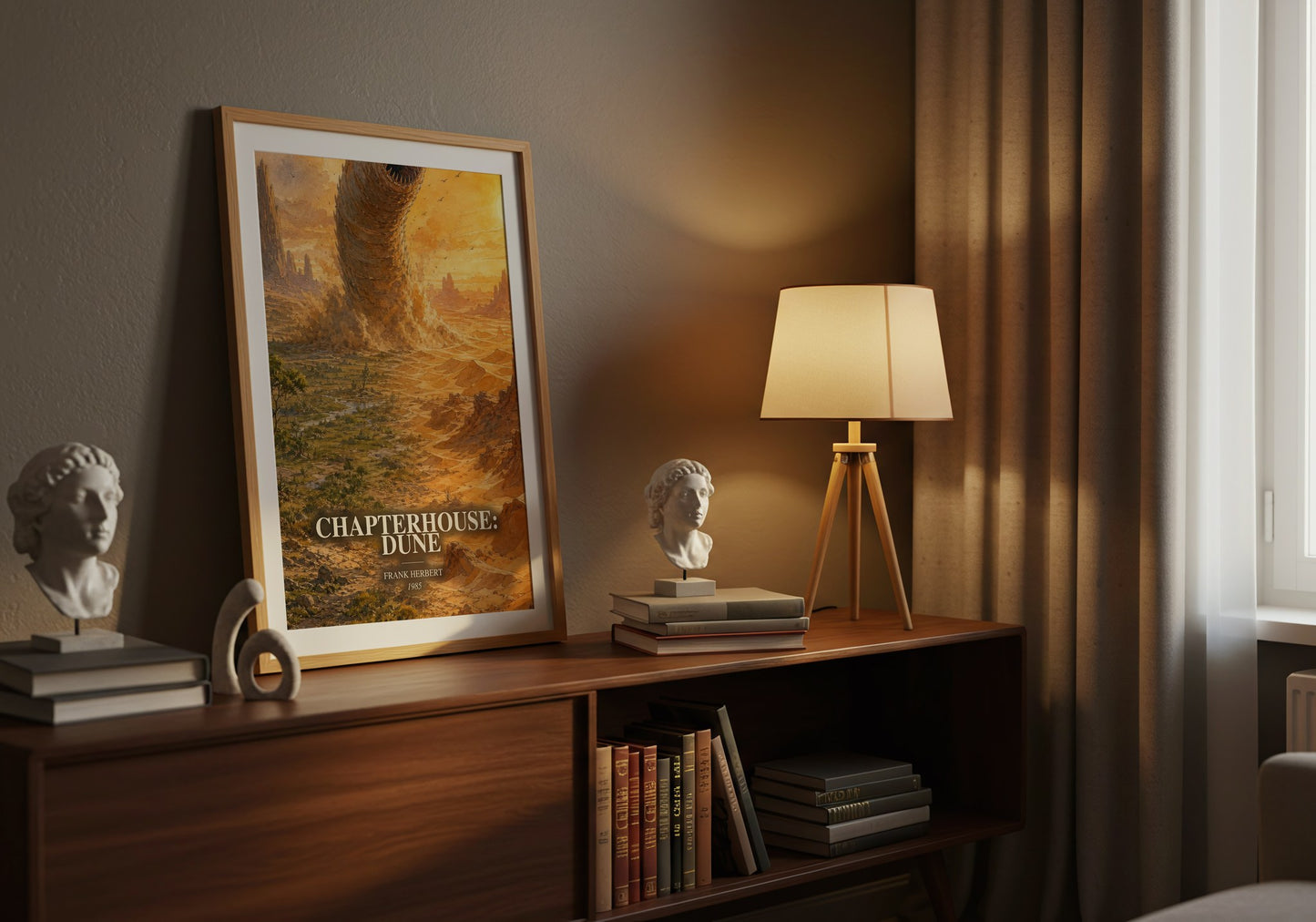 Chapterhouse: Dune watercolour print on bookshelf – Frank Herbert fan gift