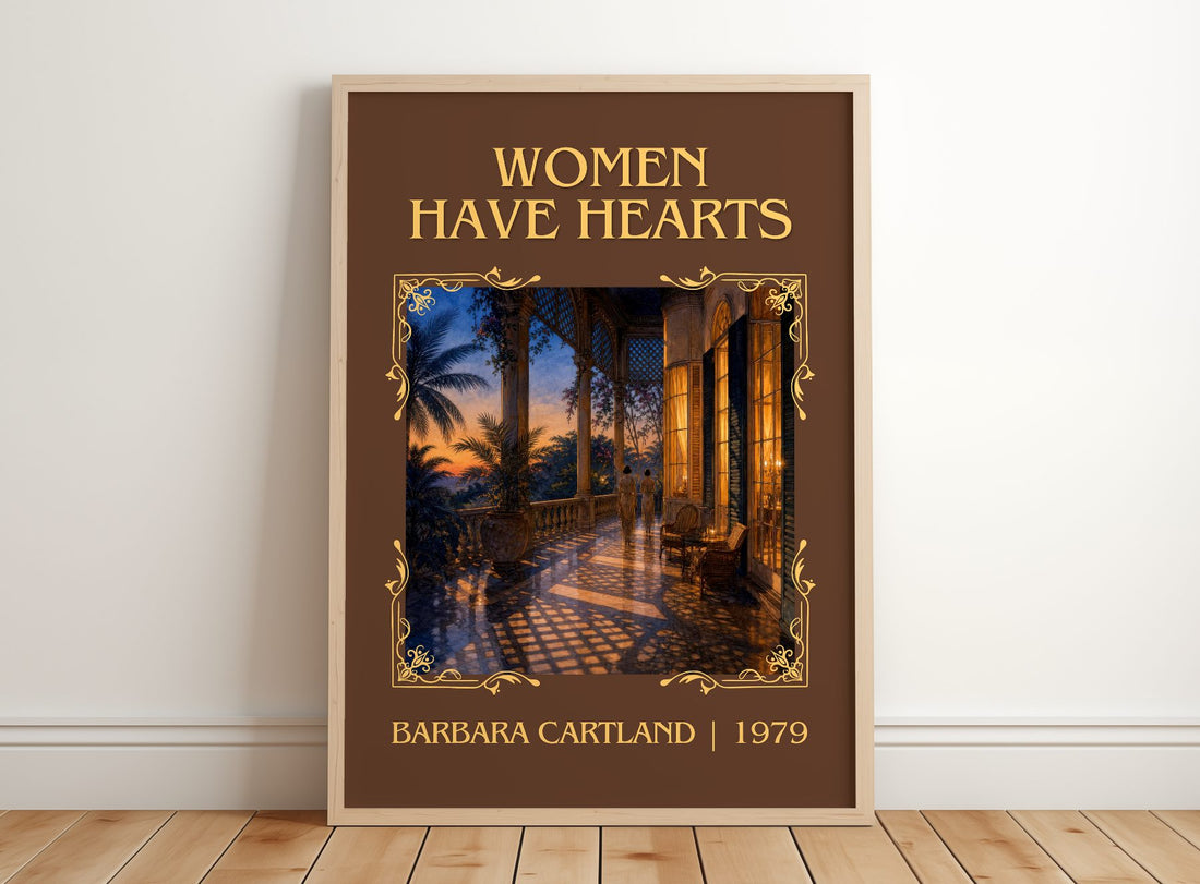 Women Have Hearts Classic Book Art Print by Barbara Cartland – framed print leaning on a wooden floor