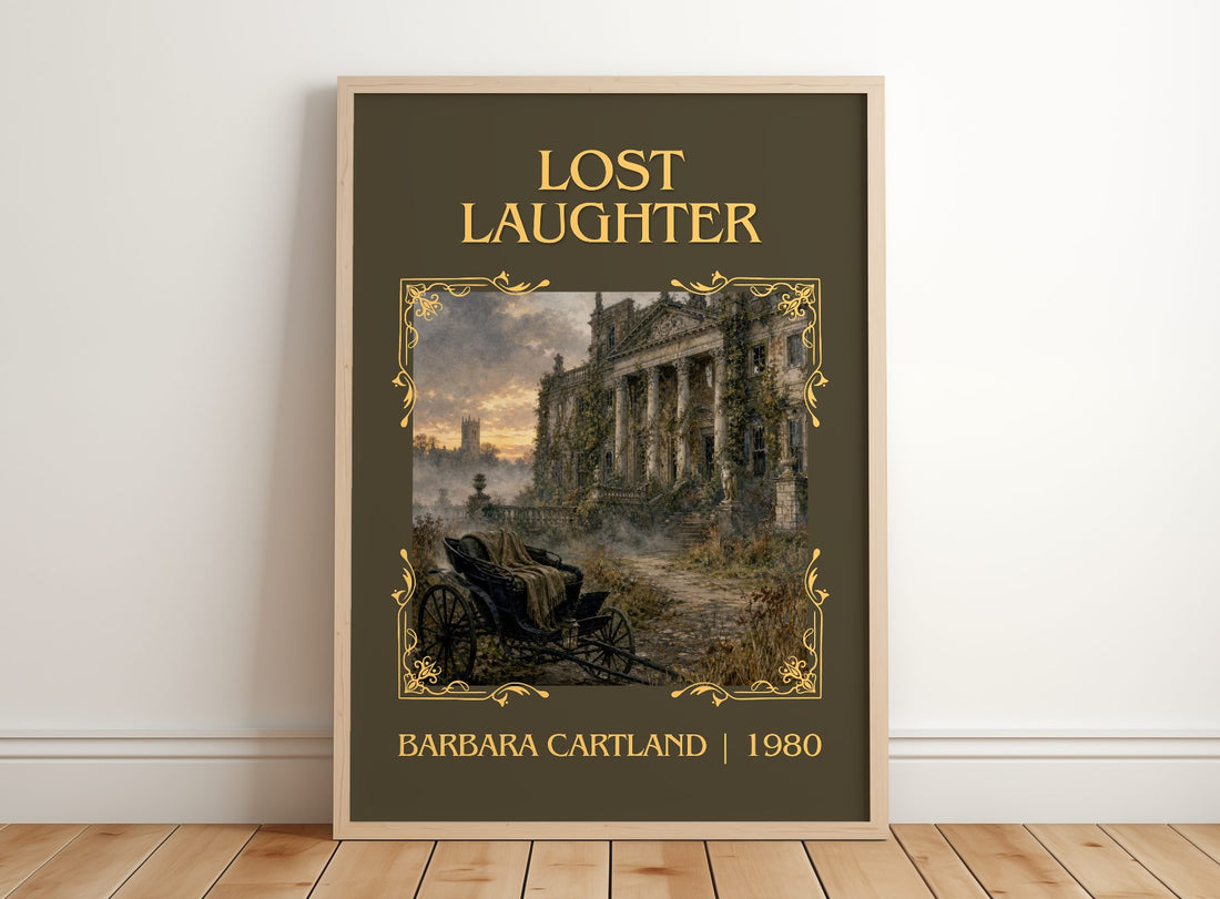 Lost Laughter Classic Book Art Print by Barbara Cartland – framed print leaning on a wooden floor