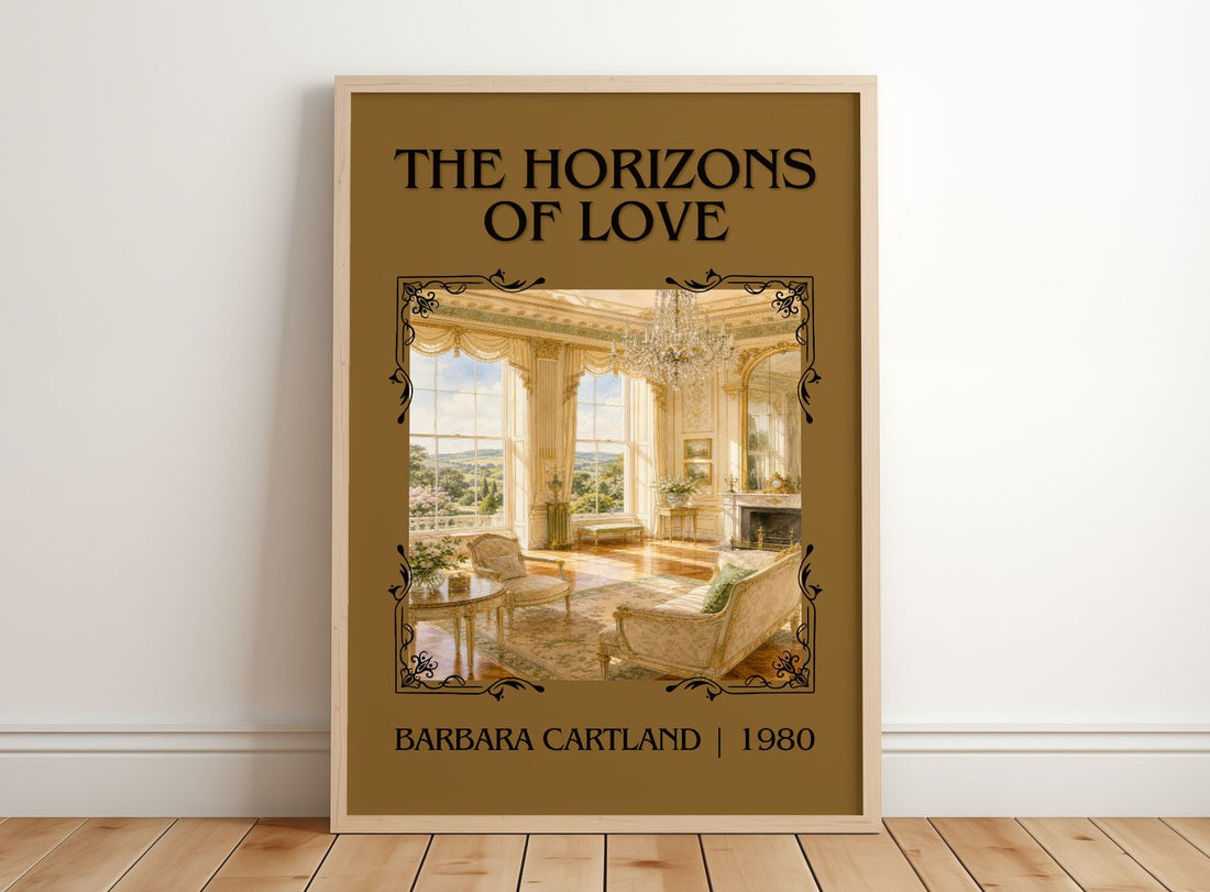 The Horizons Of Love Classic Book Art Print by Barbara Cartland – framed print leaning on a wooden floor