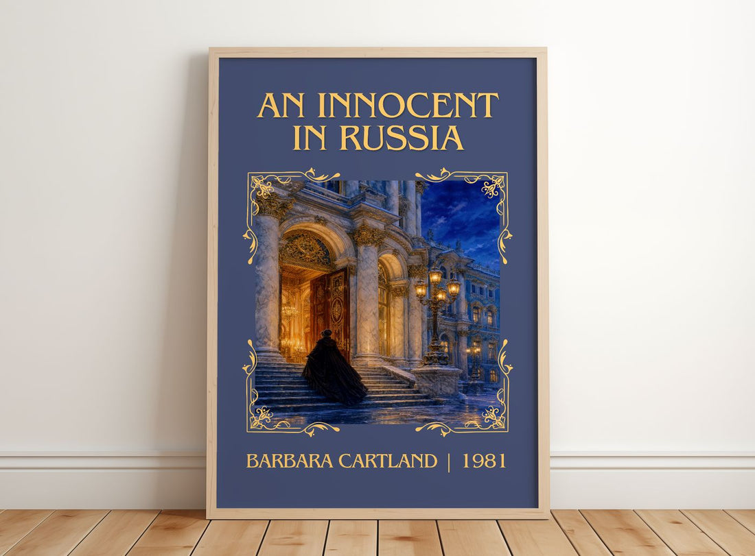 An Innocent In Russia Classic Book Art Print by Barbara Cartland – framed print leaning on a wooden floor