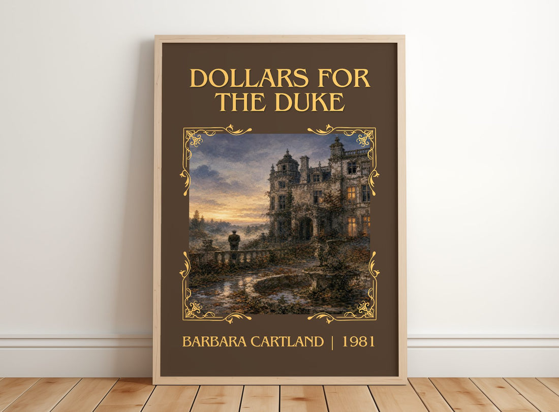 Dollars For The Duke Classic Book Art Print by Barbara Cartland – framed print leaning on a wooden floor