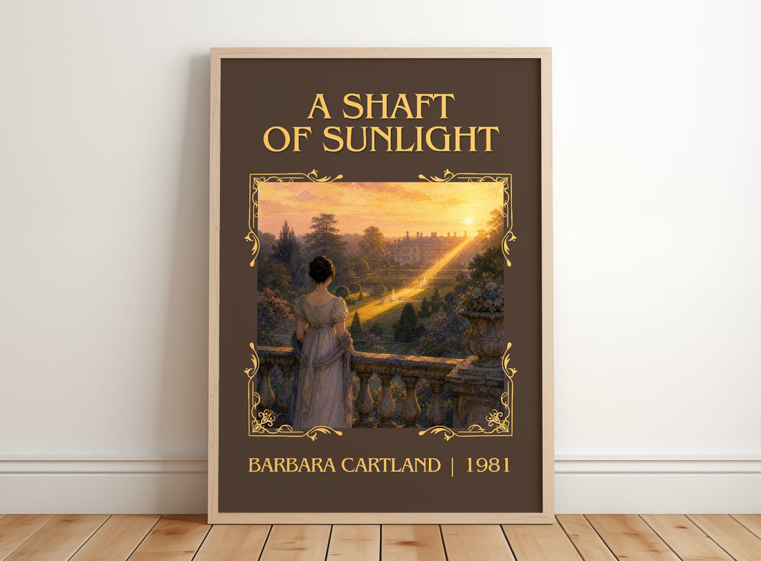 A Shaft Of Sunlight Classic Book Art Print by Barbara Cartland – framed print leaning on a wooden floor
