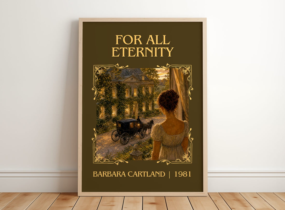 For All Eternity Classic Book Art Print by Barbara Cartland – framed print leaning on a wooden floor