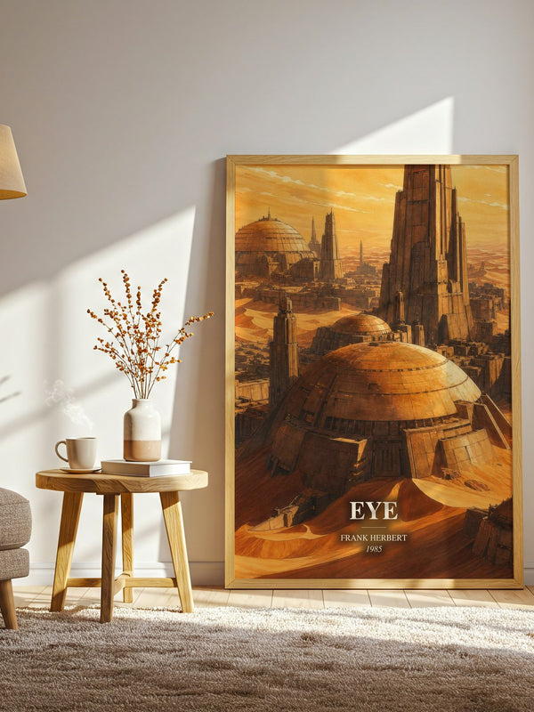 Eye watercolour print in frame leaning in hallway – sci fi wall art