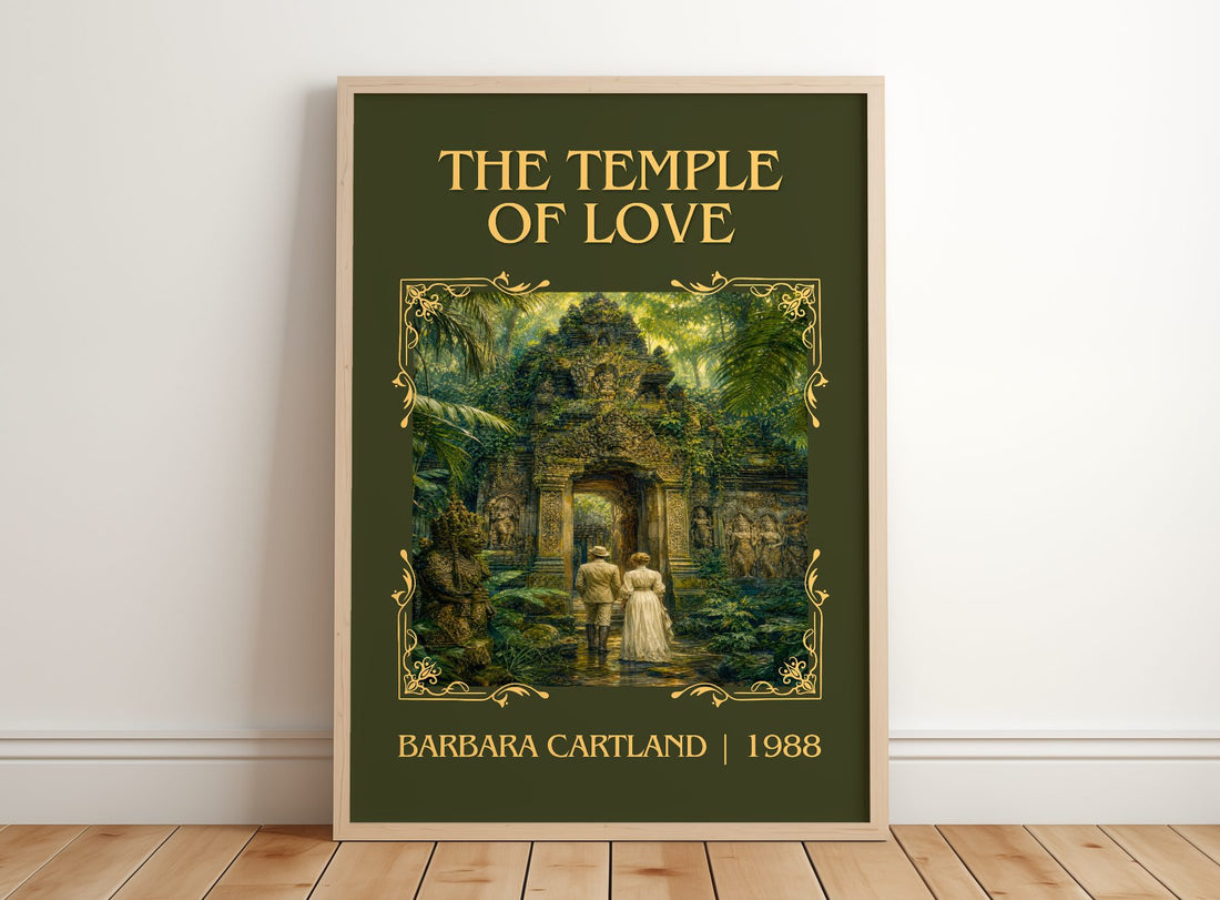 The Temple Of Love Classic Book Art Print by Barbara Cartland – framed print leaning on a wooden floor