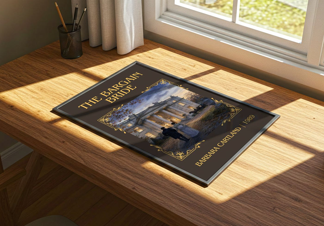 The Bargain Bride Classic Book Art Print by Barbara Cartland – print on a sunlit desk