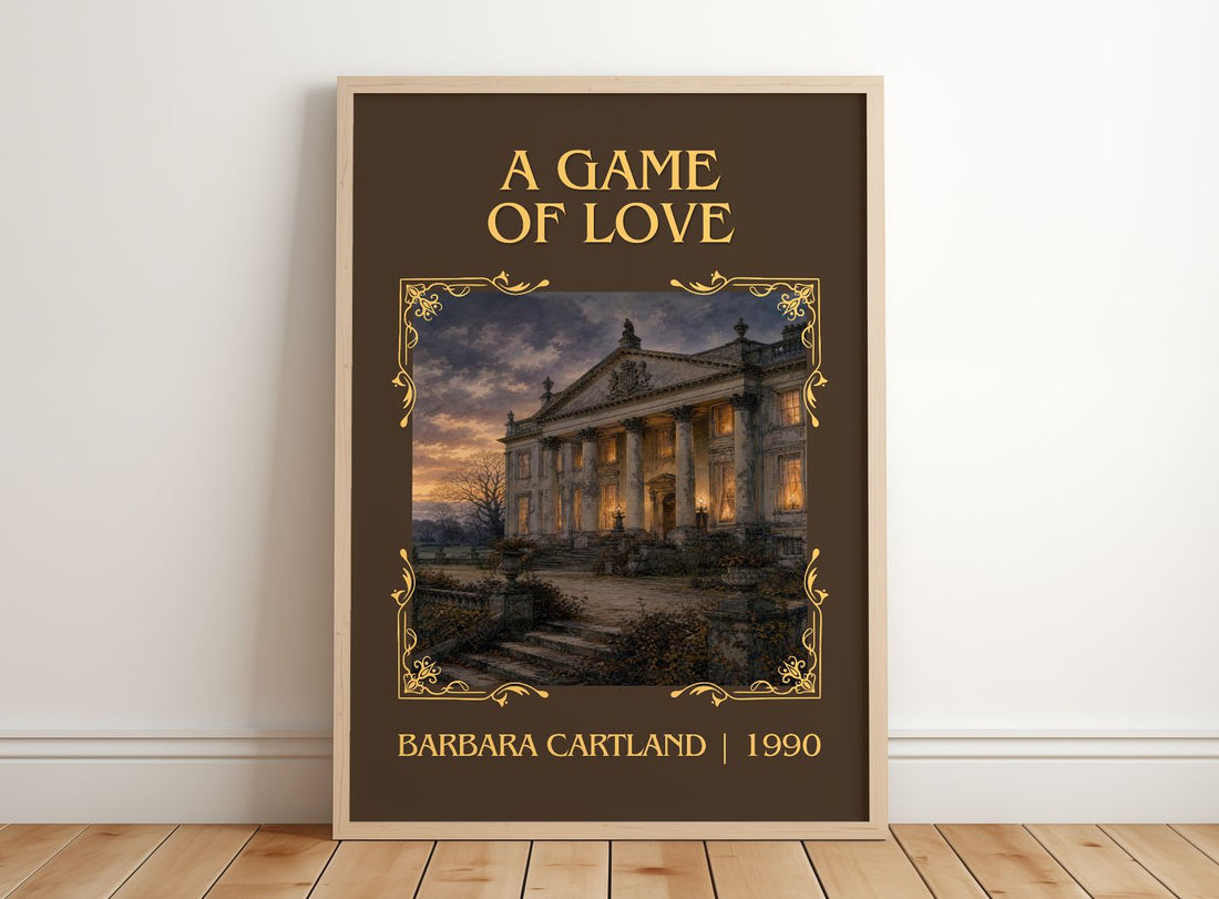 A Game Of Love Classic Book Art Print by Barbara Cartland – framed print leaning on a wooden floor
