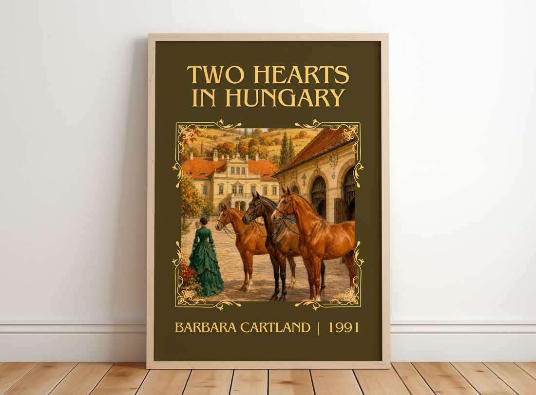 Two Hearts In Hungary Classic Book Art Print by Barbara Cartland – framed print leaning on a wooden floor