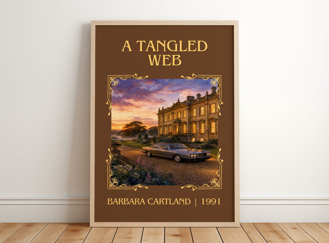 A Tangled Web Classic Book Art Print by Barbara Cartland – framed print leaning on a wooden floor