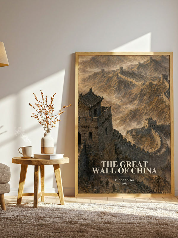 The Great Wall Of China watercolour print in frame leaning in hallway – literary fiction wall art