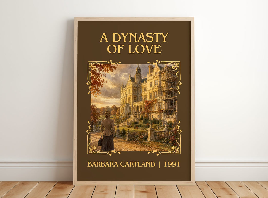 A Dynasty Of Love Classic Book Art Print by Barbara Cartland – framed print leaning on a wooden floor