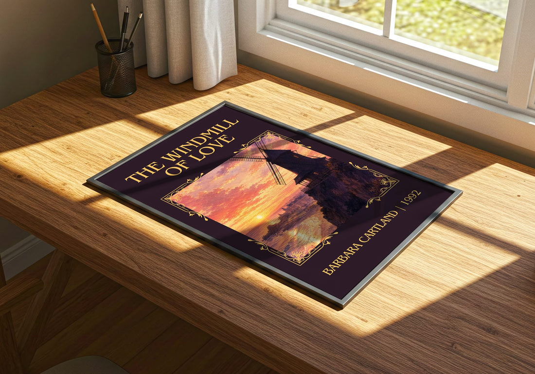The Windmill Of Love Classic Book Art Print by Barbara Cartland – print on a sunlit desk