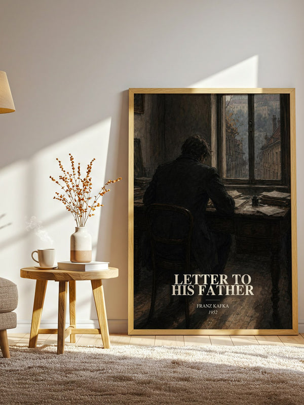 Letter To His Father watercolour print in frame leaning in hallway – memoir wall art