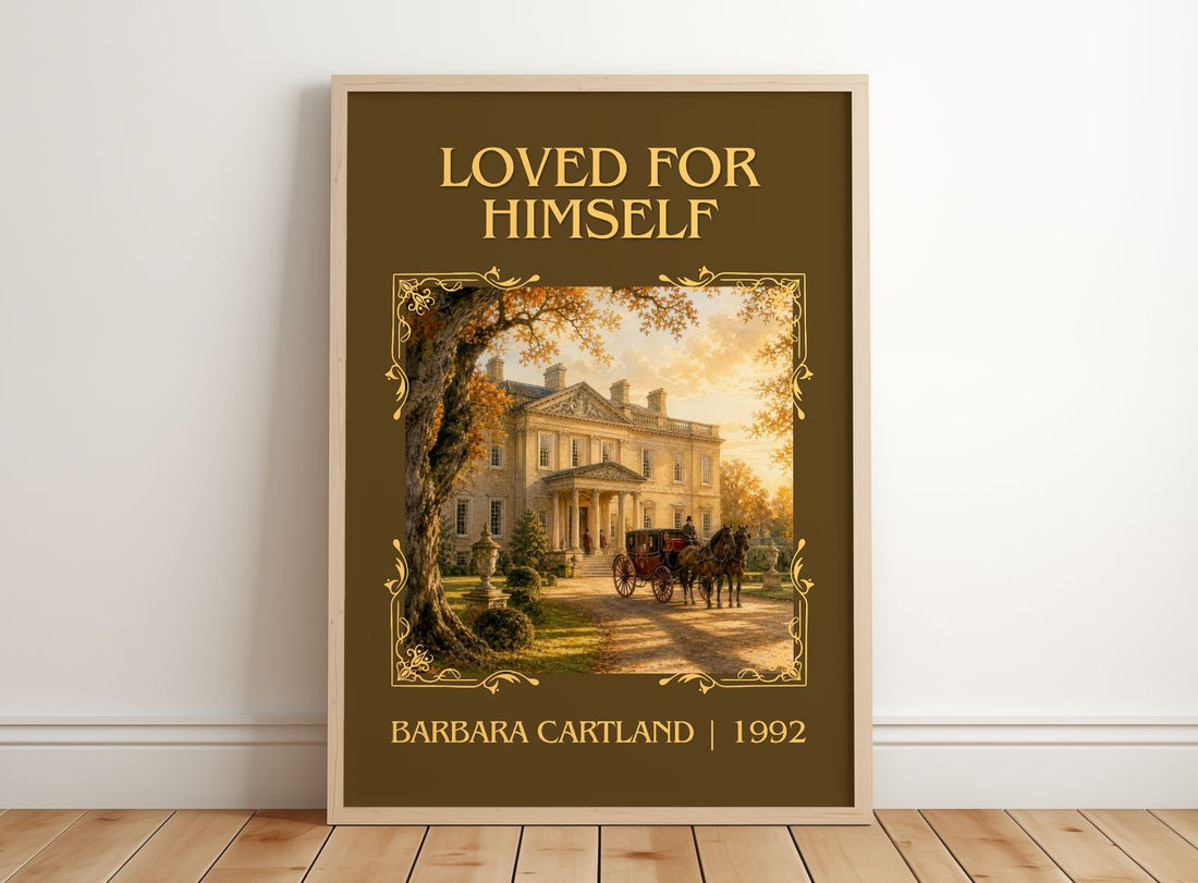 Loved For Himself Classic Book Art Print by Barbara Cartland – framed print leaning on a wooden floor