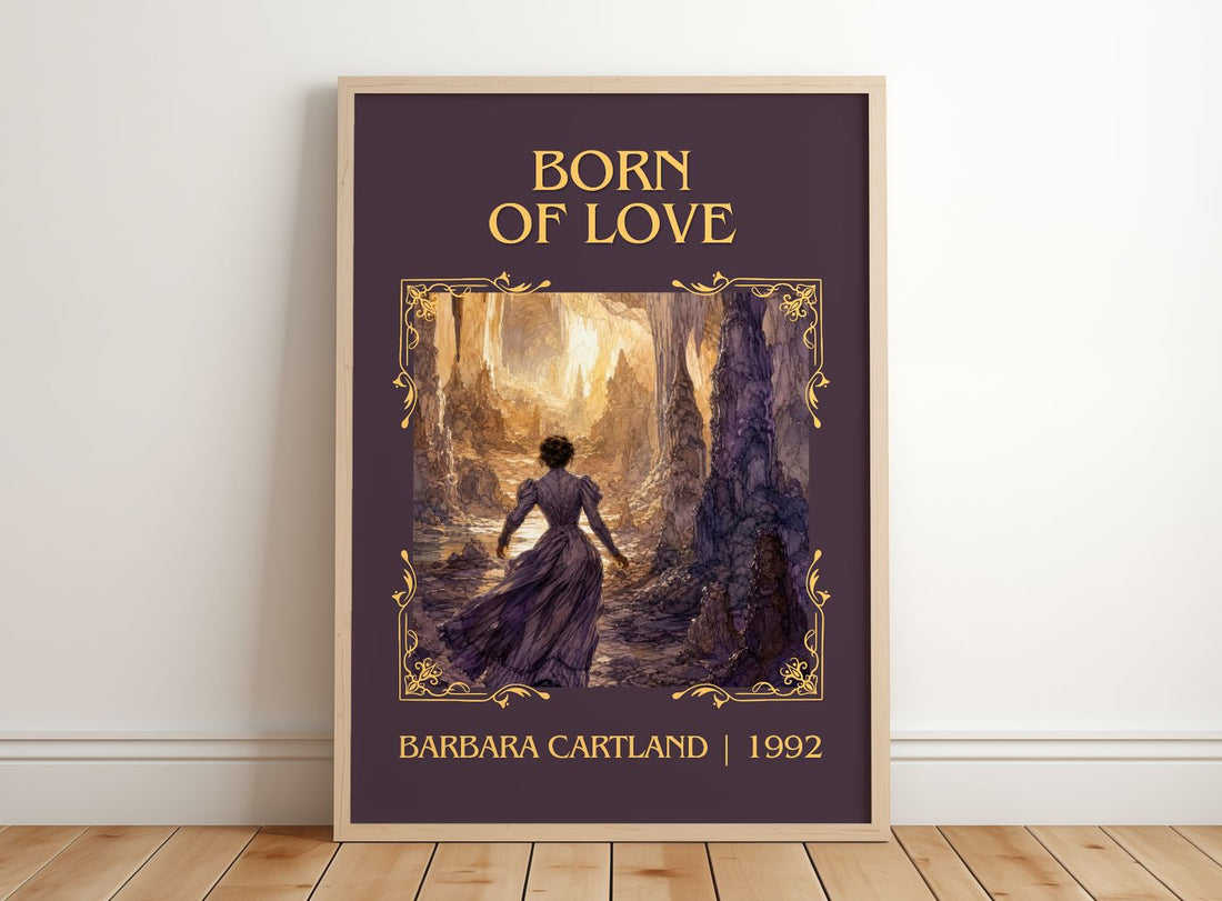 Born Of Love Classic Book Art Print by Barbara Cartland – framed print leaning on a wooden floor