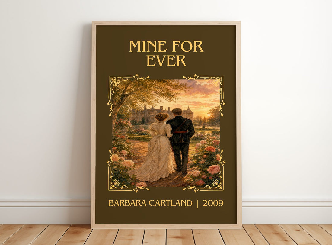 Mine For Ever Classic Book Art Print by Barbara Cartland – framed print leaning on a wooden floor
