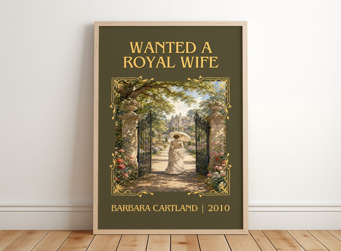Wanted A Royal Wife Classic Book Art Print by Barbara Cartland – framed print leaning on a wooden floor