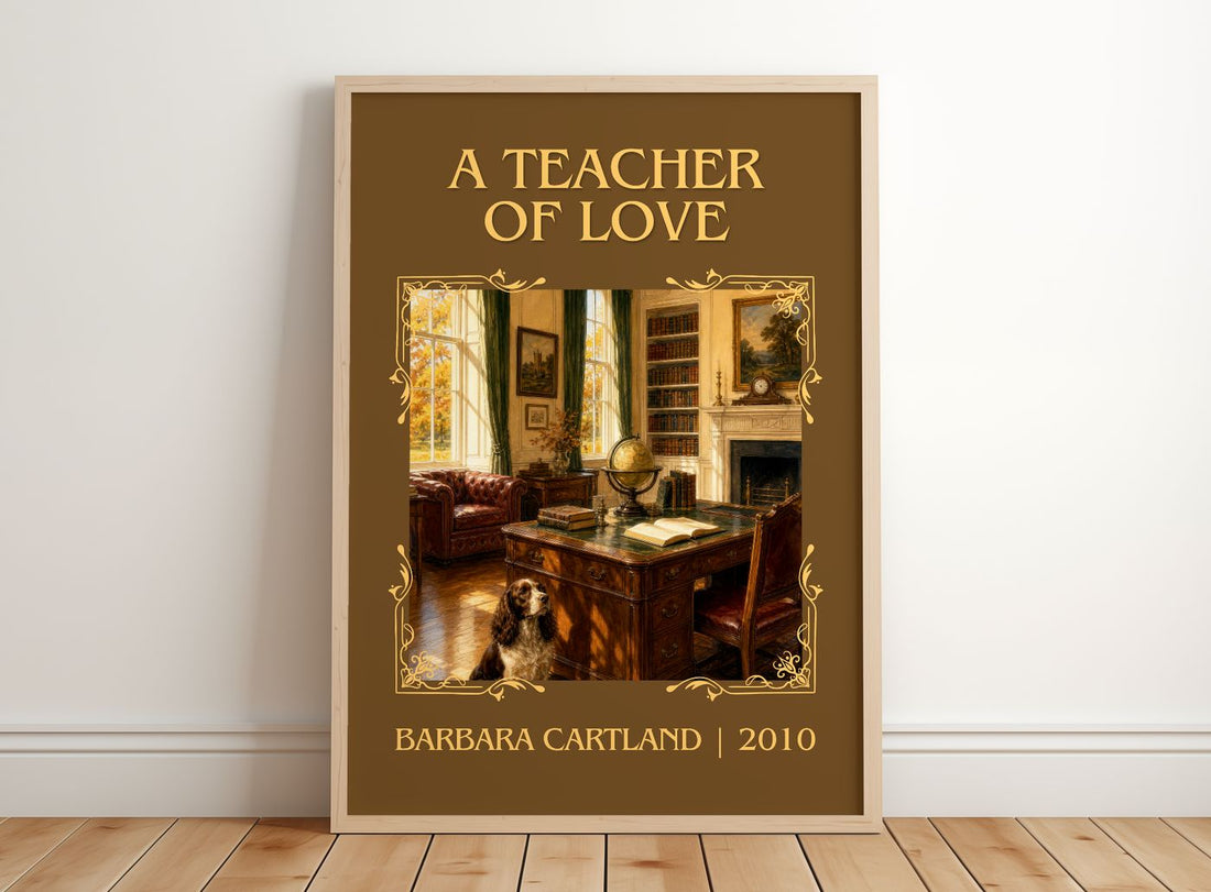 A Teacher Of Love Classic Book Art Print by Barbara Cartland – framed print leaning on a wooden floor