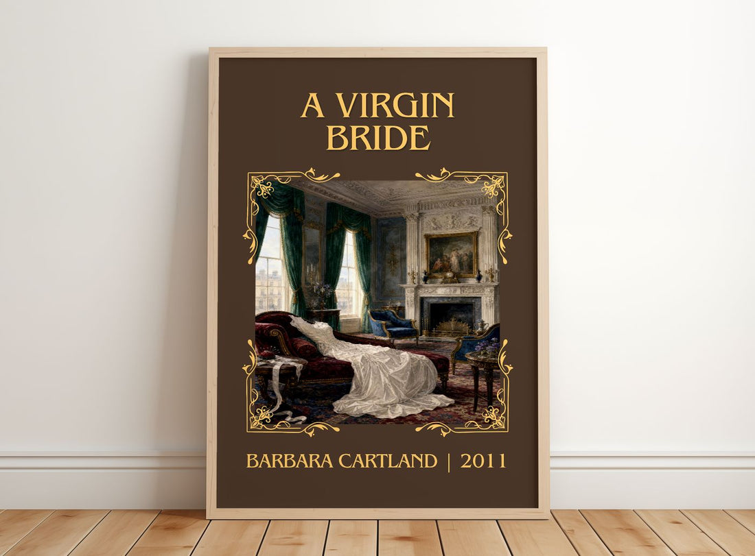 A Virgin Bride Classic Book Art Print by Barbara Cartland – framed print leaning on a wooden floor