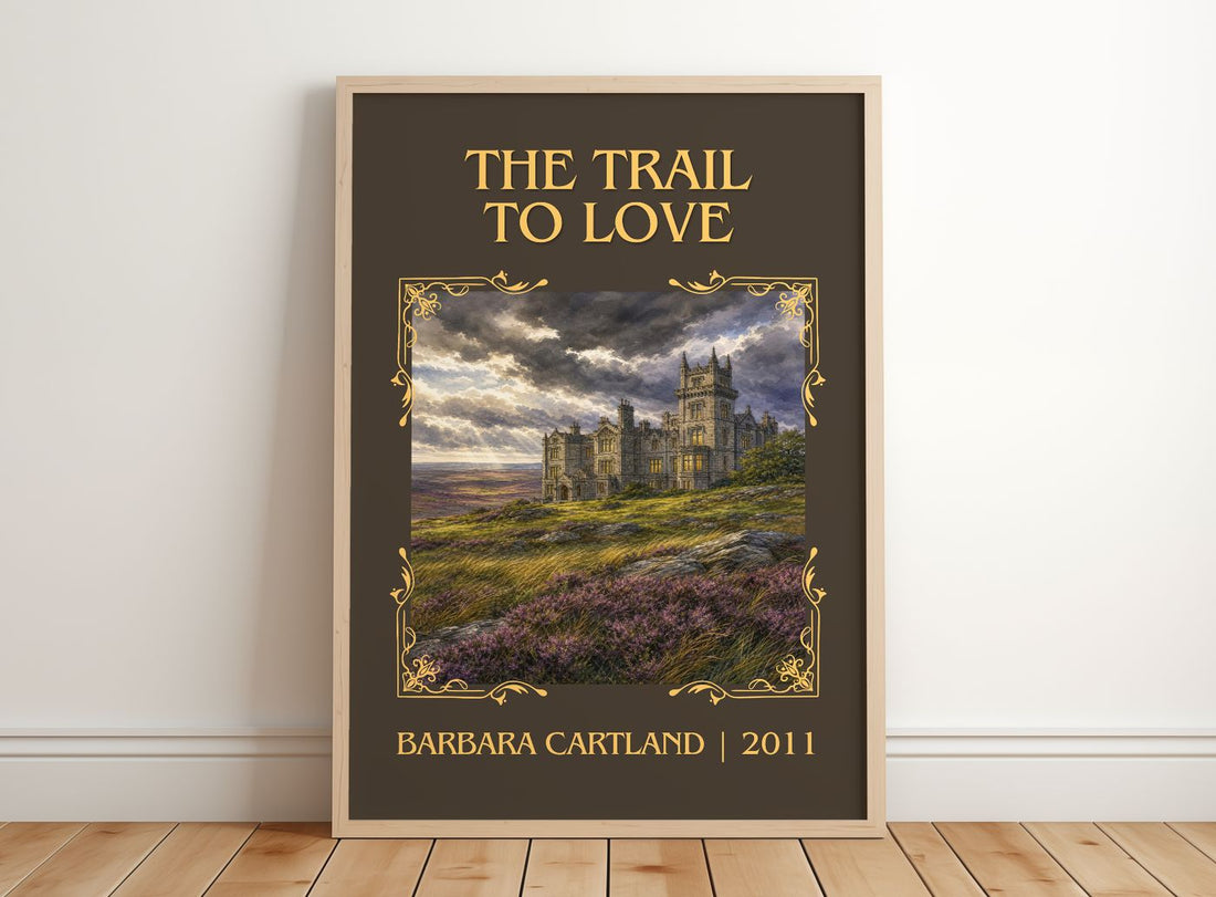 The Trail To Love Classic Book Art Print by Barbara Cartland – framed print leaning on a wooden floor