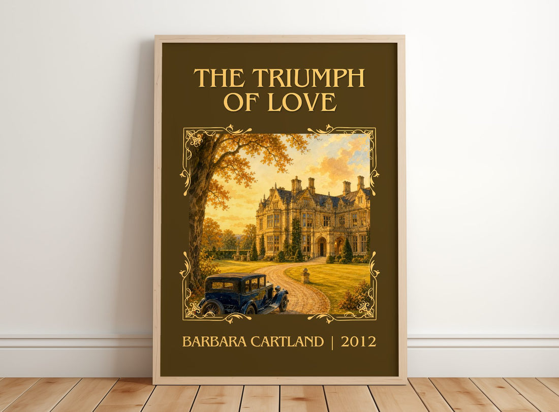 The Triumph Of Love Classic Book Art Print by Barbara Cartland – framed print leaning on a wooden floor