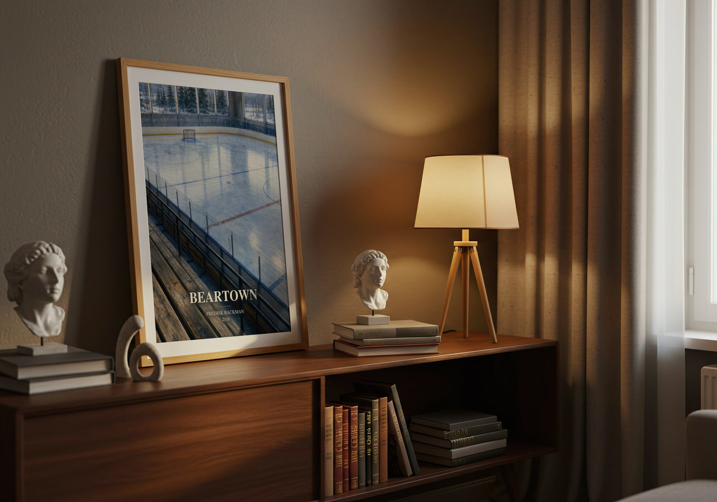 Beartown watercolour print on bookshelf – Fredrik Backman fan gift