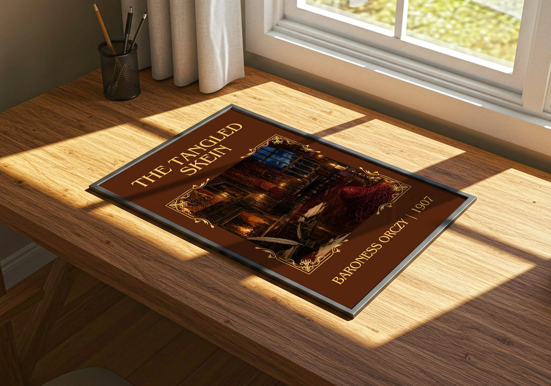 The Tangled Skein Classic Book Art Print by Baroness Orczy – print on a sunlit desk