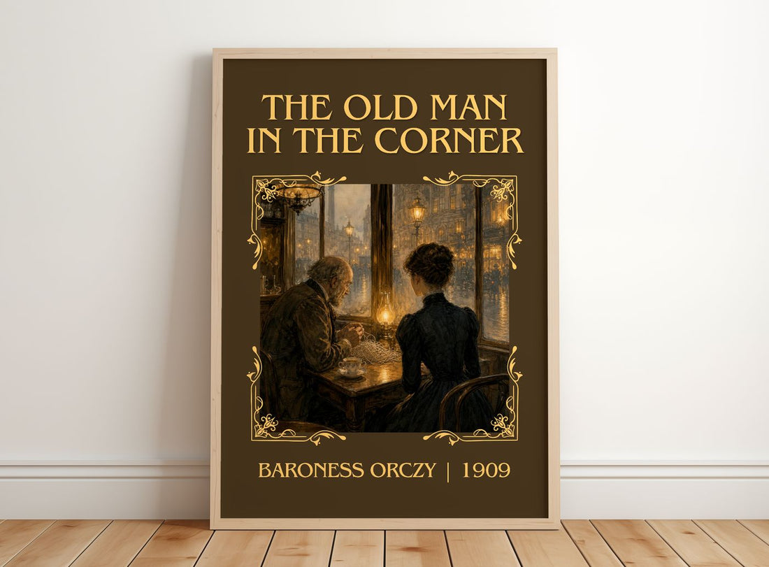 The Old Man In The Corner Classic Book Art Print by Baroness Orczy – framed print leaning on a wooden floor