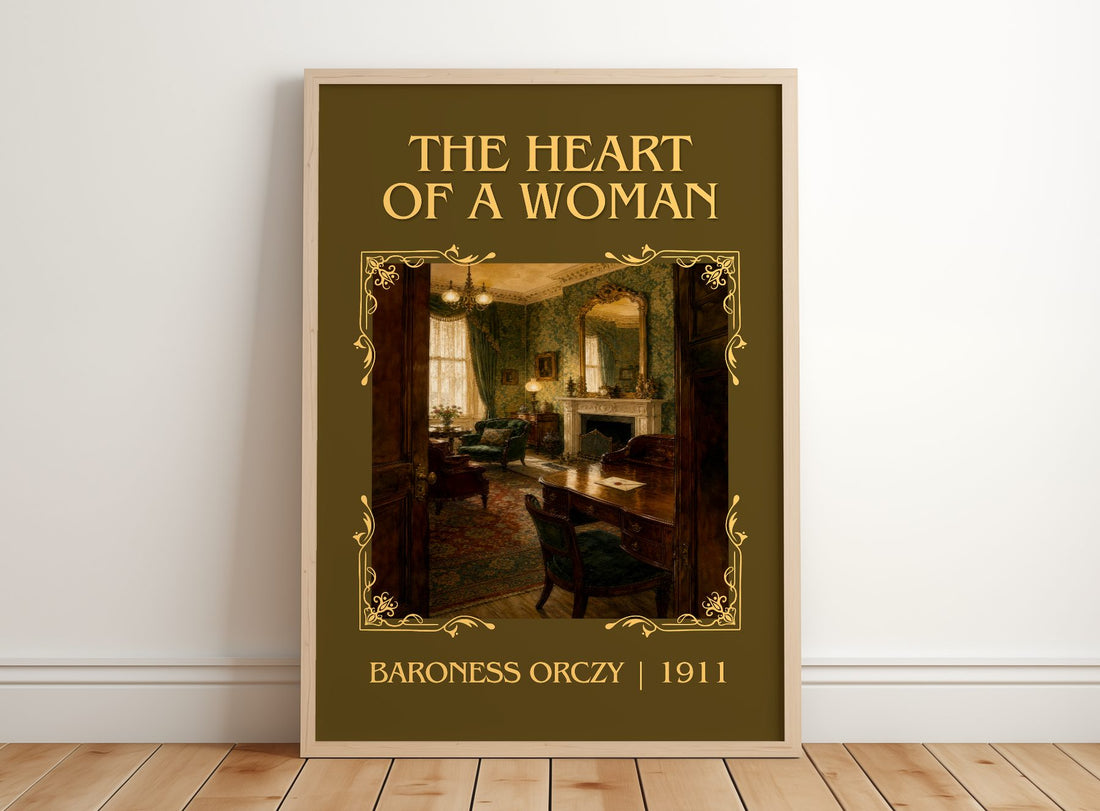 The Heart Of A Woman Classic Book Art Print by Baroness Orczy – framed print leaning on a wooden floor
