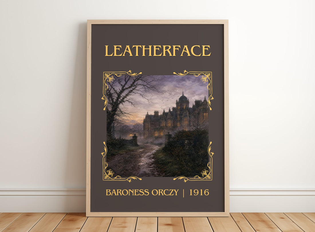 Leatherface Classic Book Art Print by Baroness Orczy – framed print leaning on a wooden floor