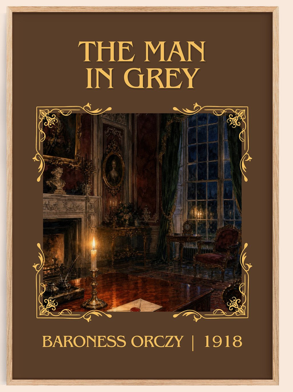 The Man In Grey Classic Book Art Print by Baroness Orczy – book poster