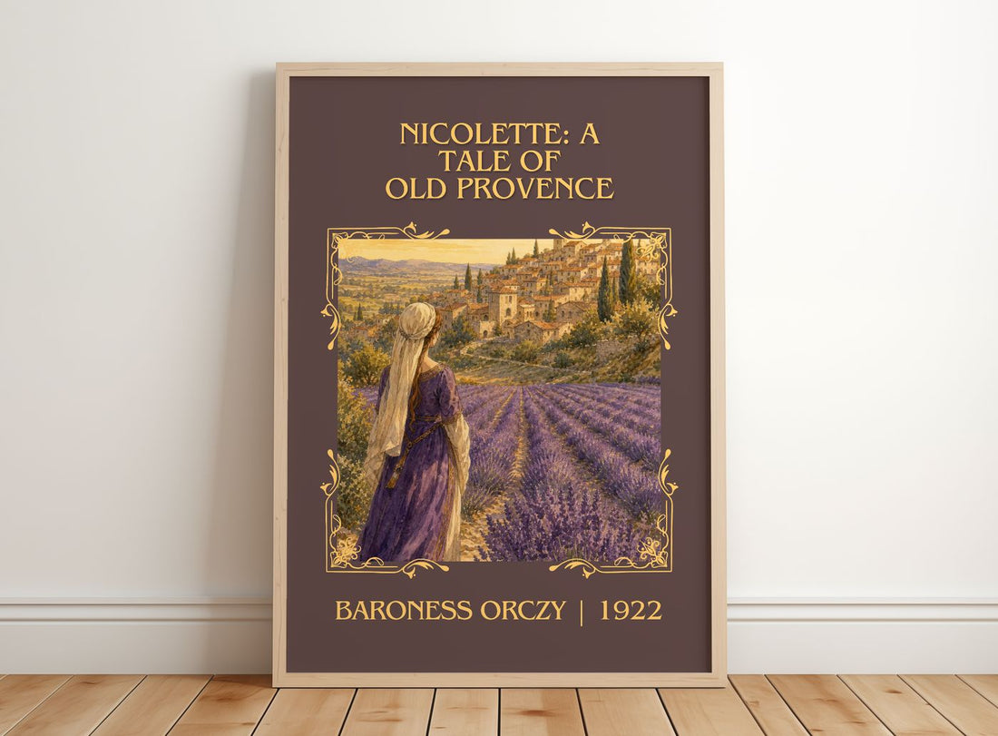 Nicolette: A Tale Of Old Provence Classic Book Art Print by B. Orczy – framed print leaning on a wooden floor