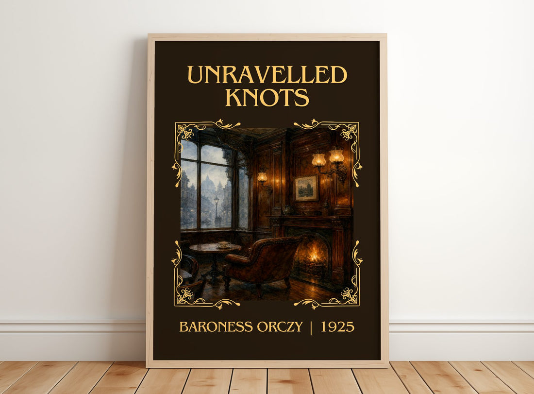 Unravelled Knots Classic Book Art Print by Baroness Orczy – framed print leaning on a wooden floor