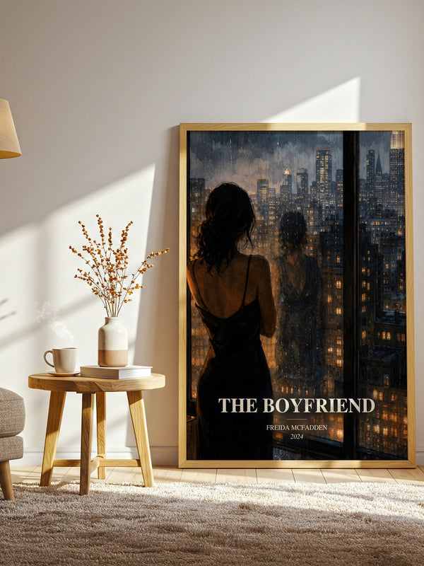 The Boyfriend watercolour print in frame leaning in hallway – thriller wall art