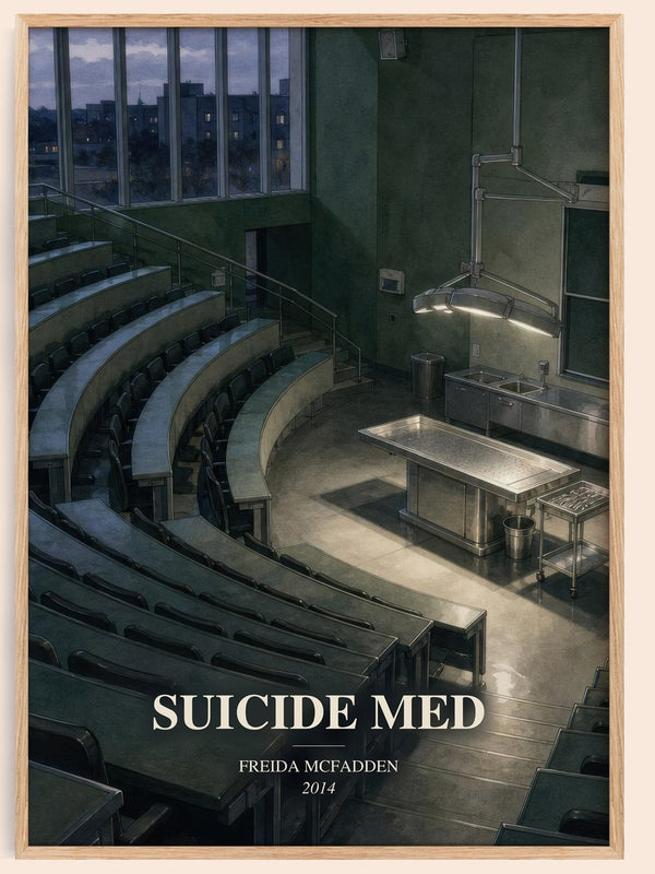 Suicide Med watercolour book poster by Freida Mcfadden – framed literary art print