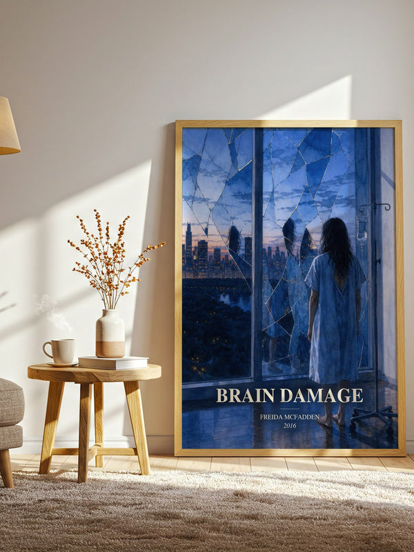 Brain Damage watercolour print in frame leaning in hallway – thriller wall art