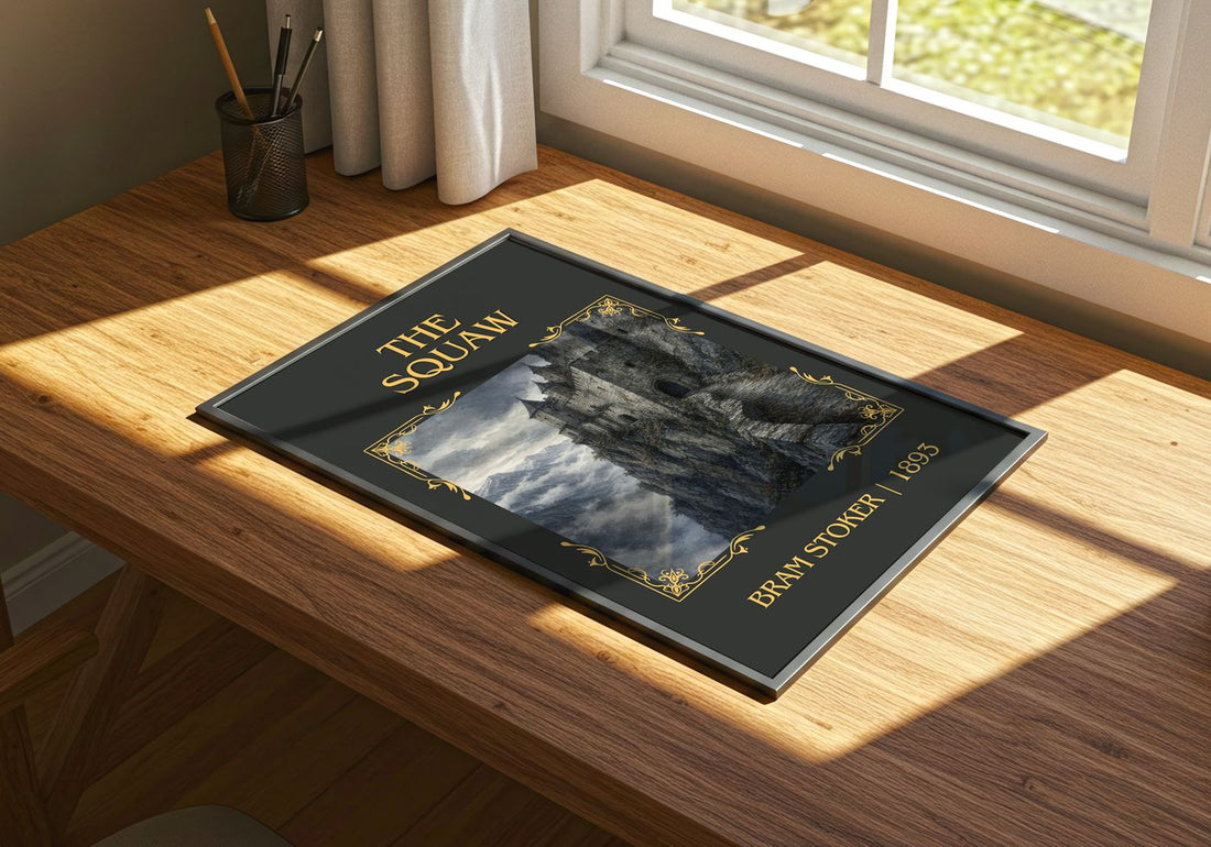 The Squaw Classic Book Art Print by Bram Stoker – print on a sunlit desk