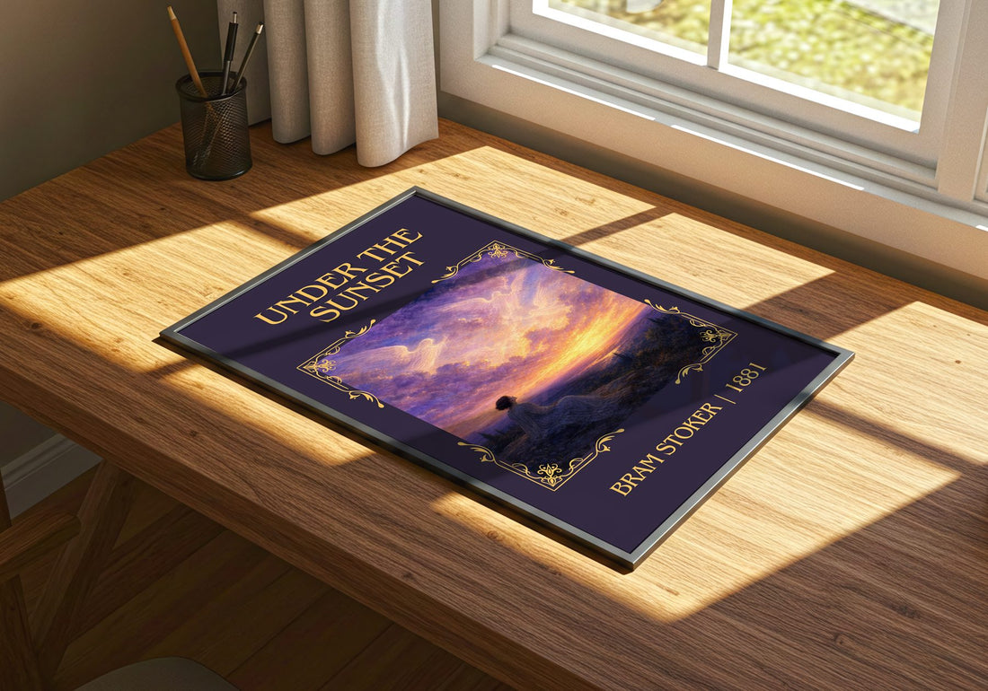 Under The Sunset Classic Book Art Print by Bram Stoker – print on a sunlit desk