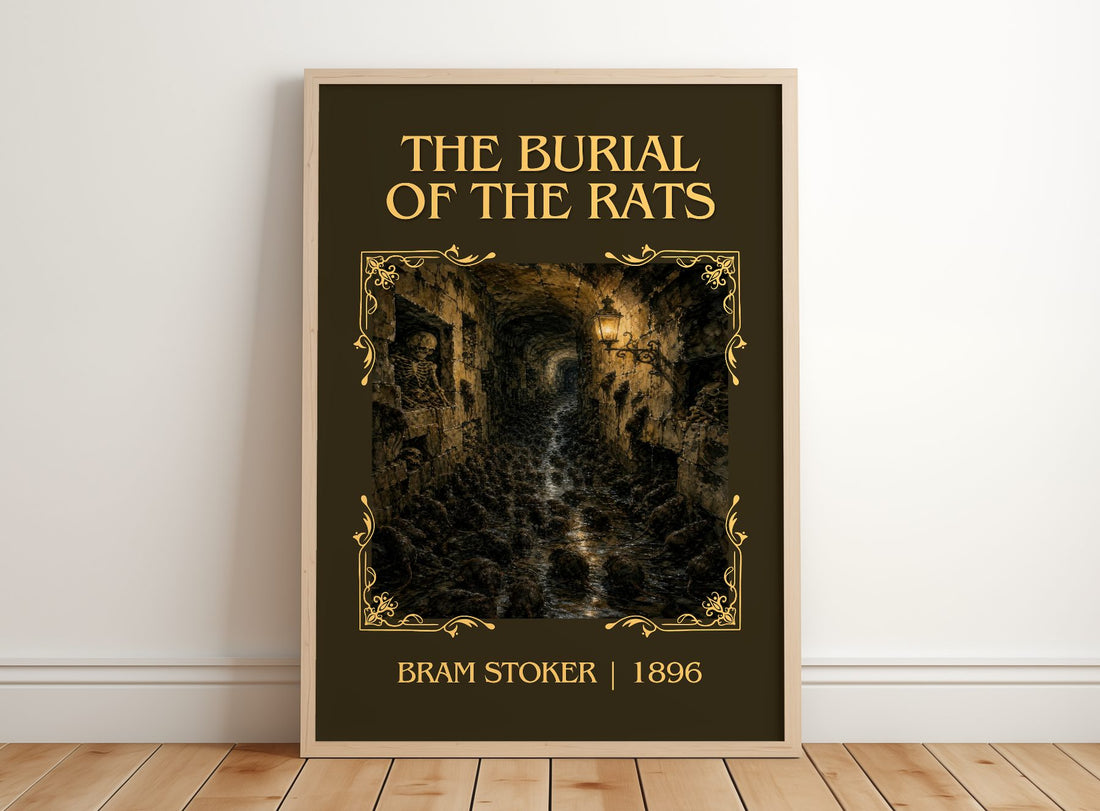 The Burial Of The Rats Classic Book Art Print by Bram Stoker – framed print leaning on a wooden floor