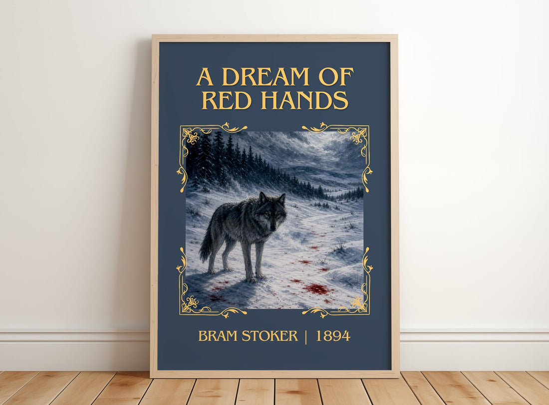 A Dream Of Red Hands Classic Book Art Print by Bram Stoker – framed print leaning on a wooden floor