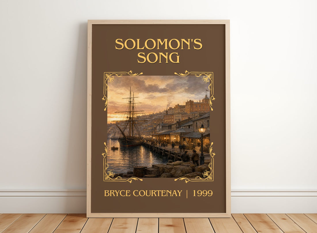 Solomon'S Song Classic Book Art Print by Bryce Courtenay – framed print leaning on a wooden floor