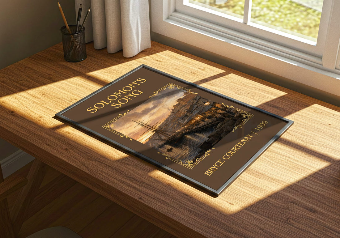 Solomon'S Song Classic Book Art Print by Bryce Courtenay – print on a sunlit desk