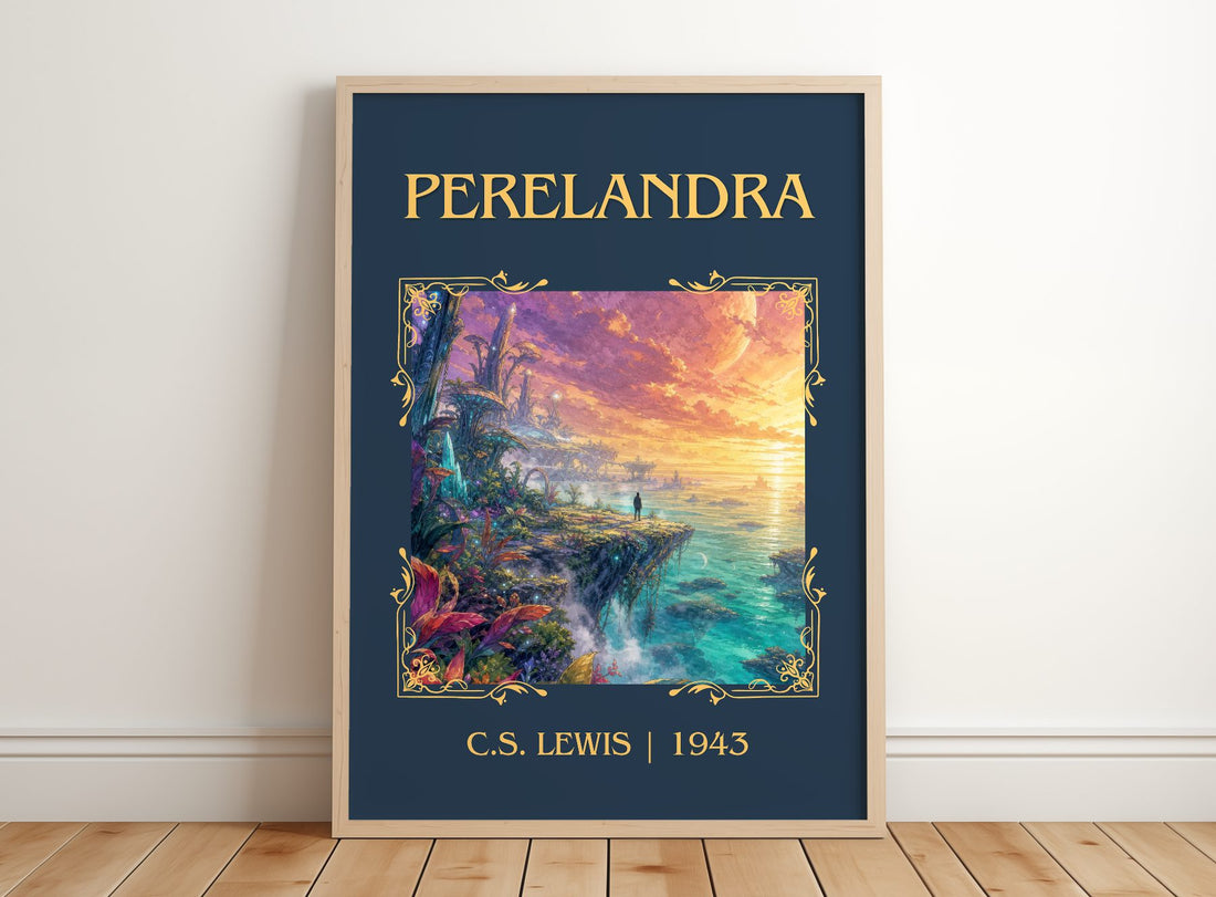 Perelandra Classic Book Art Print by C.S. Lewis – framed print leaning on a wooden floor