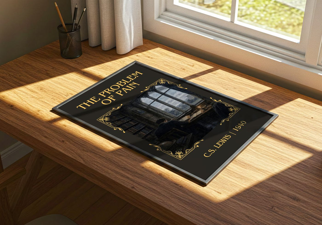 The Problem Of Pain Classic Book Art Print by C.S. Lewis – print on a sunlit desk