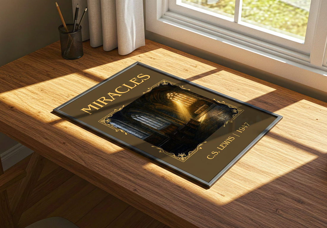 Miracles Classic Book Art Print by C.S. Lewis – print on a sunlit desk