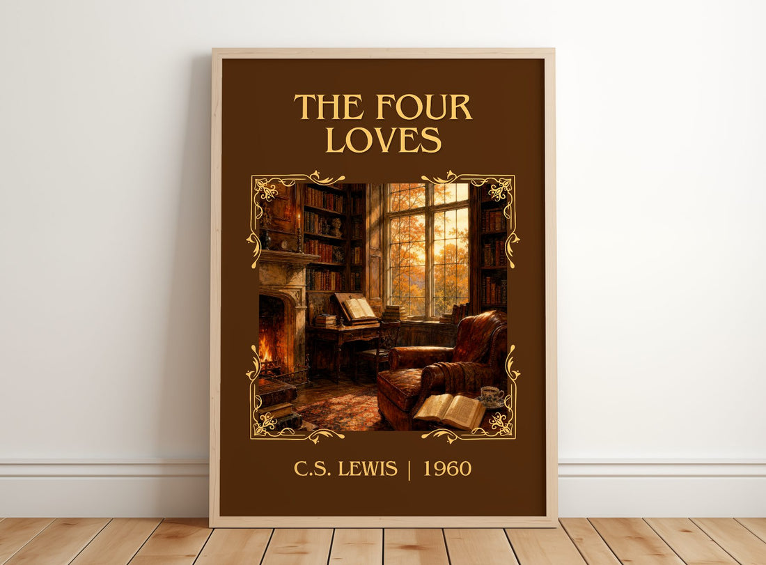 The Four Loves Classic Book Art Print by C.S. Lewis – framed print leaning on a wooden floor