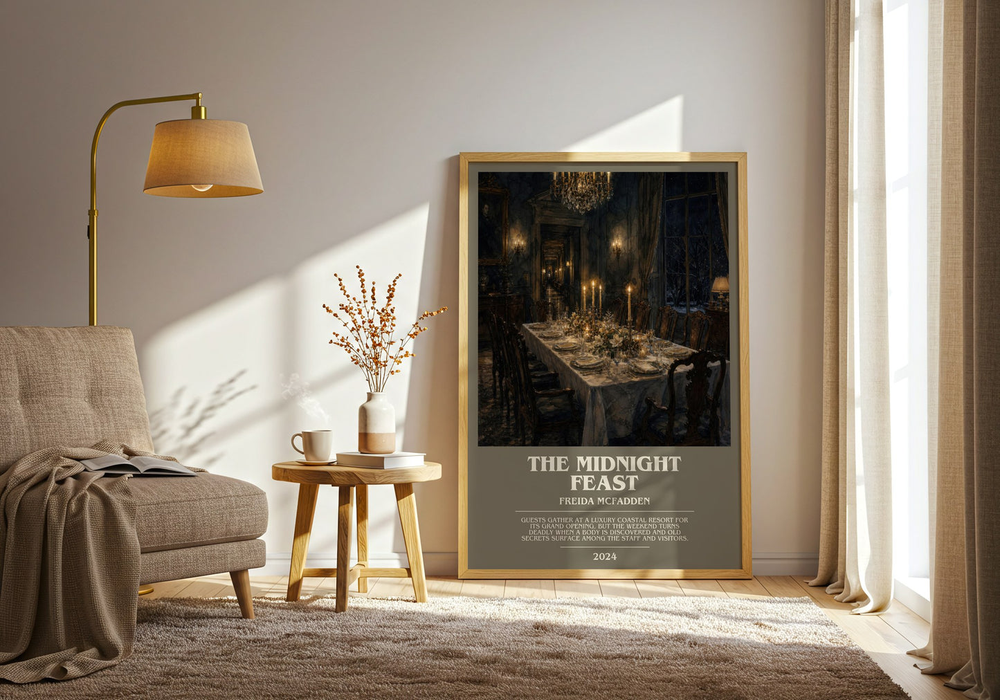 The Midnight Feast bookish print on bookshelf – Freida Mcfadden fan gift