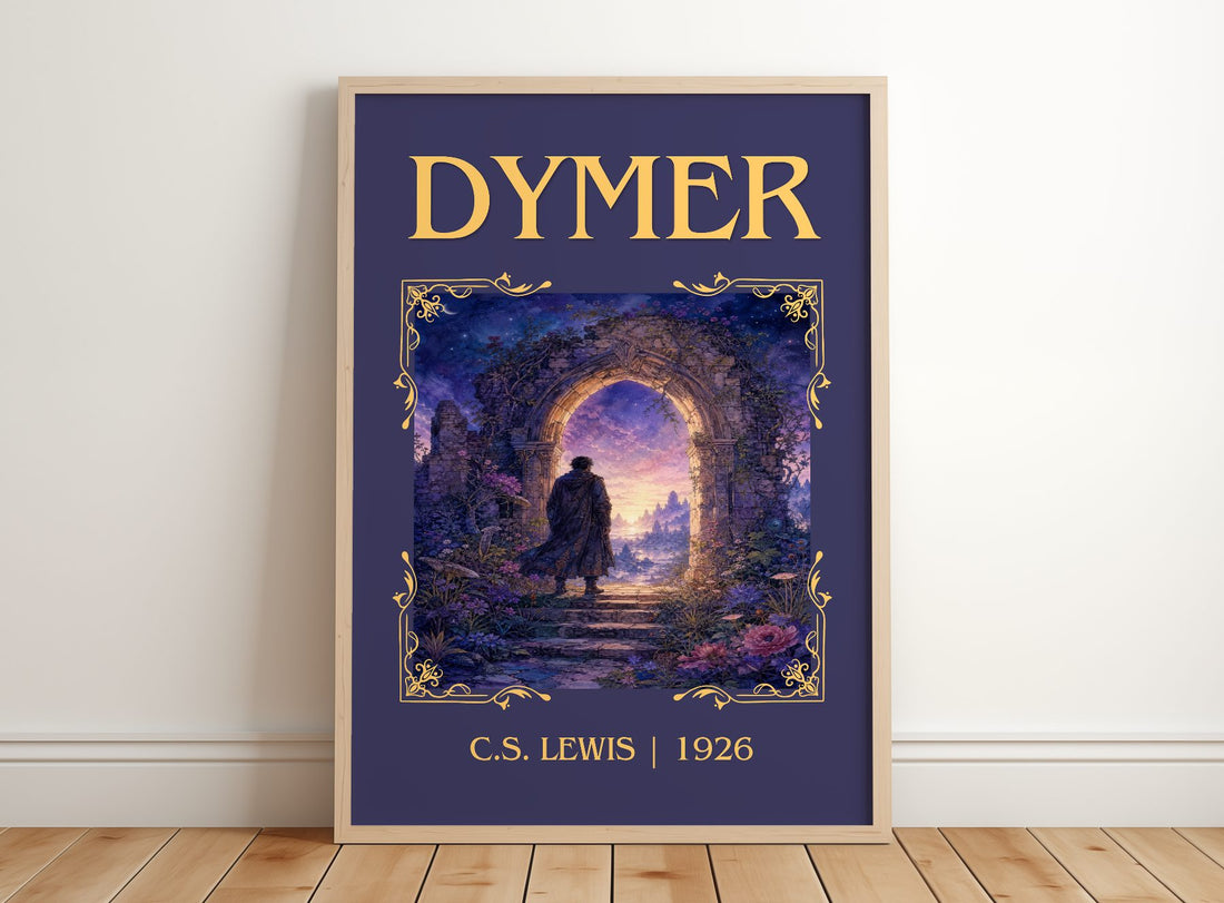 Dymer Classic Book Art Print by C.S. Lewis – framed print leaning on a wooden floor